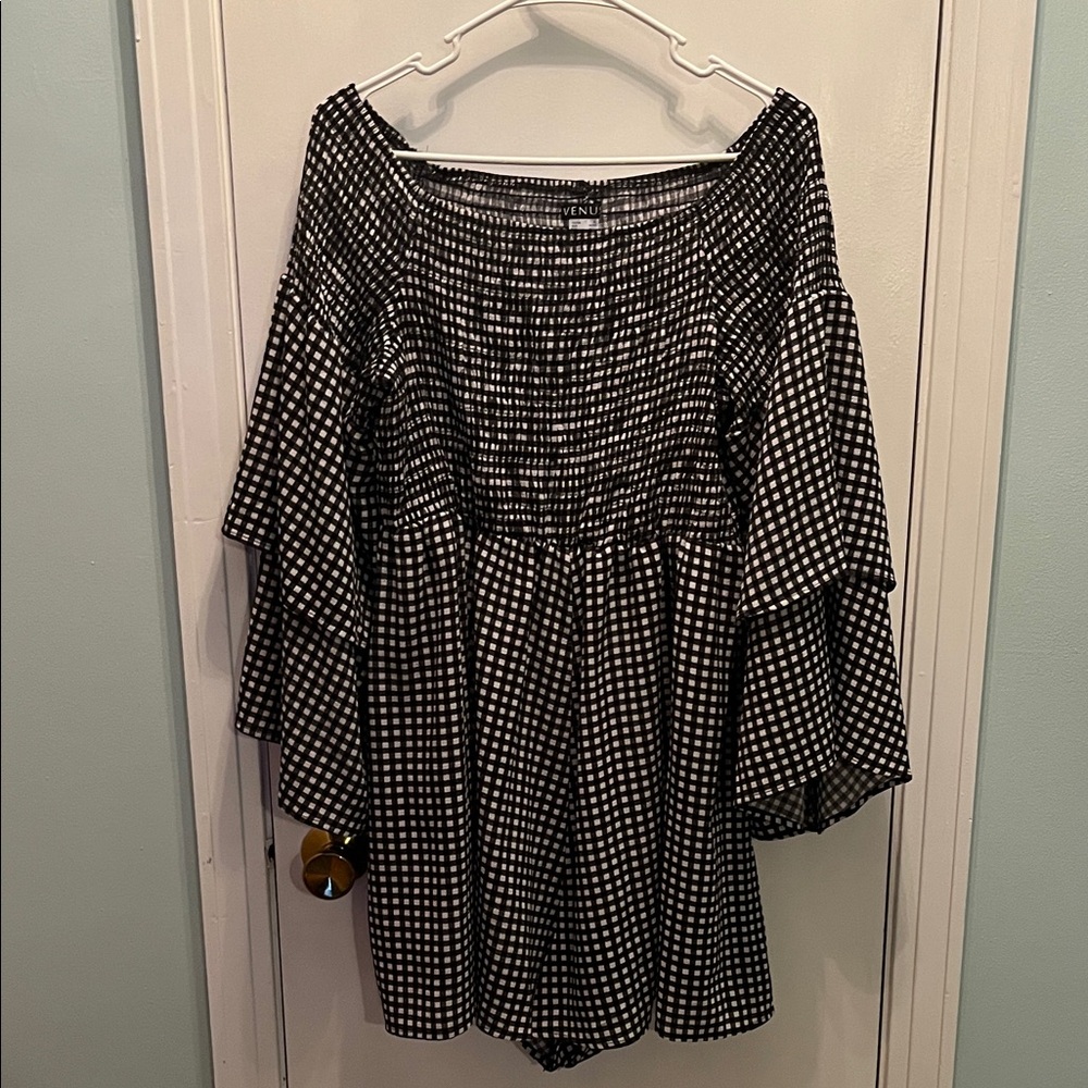 Venus Black Gingham Checked Romper